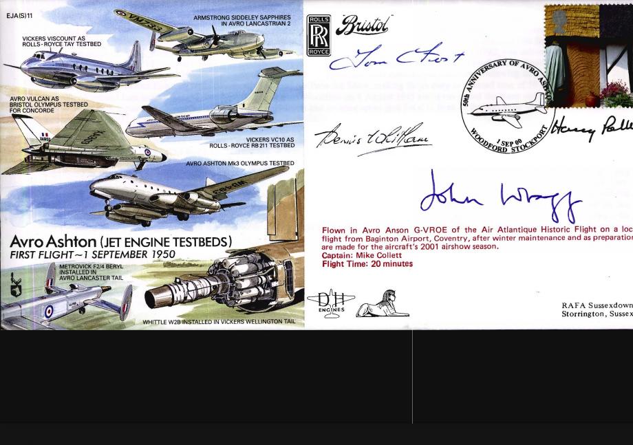 Avro Ashton Cover Signed By 3 Test Pilots