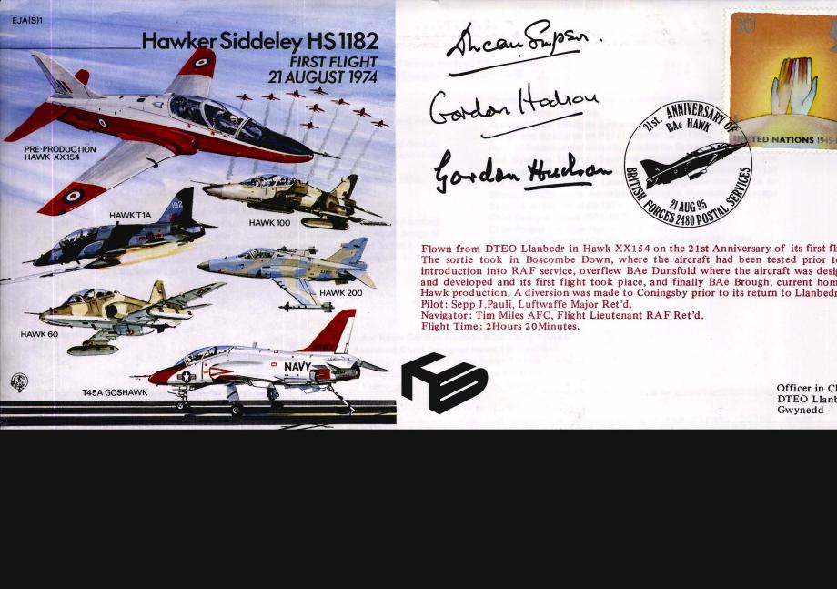 Hawker Siddeley HS 1182 Cover Signed Test Pilot G T Hudson