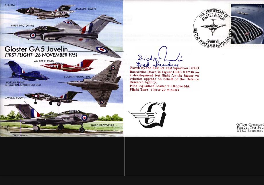 Gloster GA 5 Javelin Cover Signed Test Pilot R F Martin