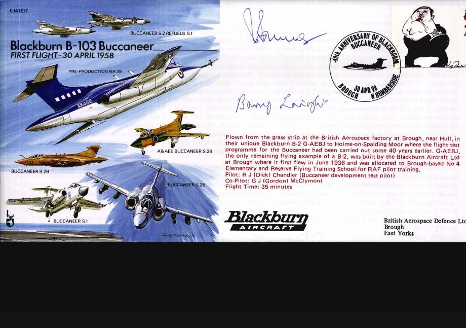 Blackburn B-103 Buccaneer Cover Signed Burns and Laight