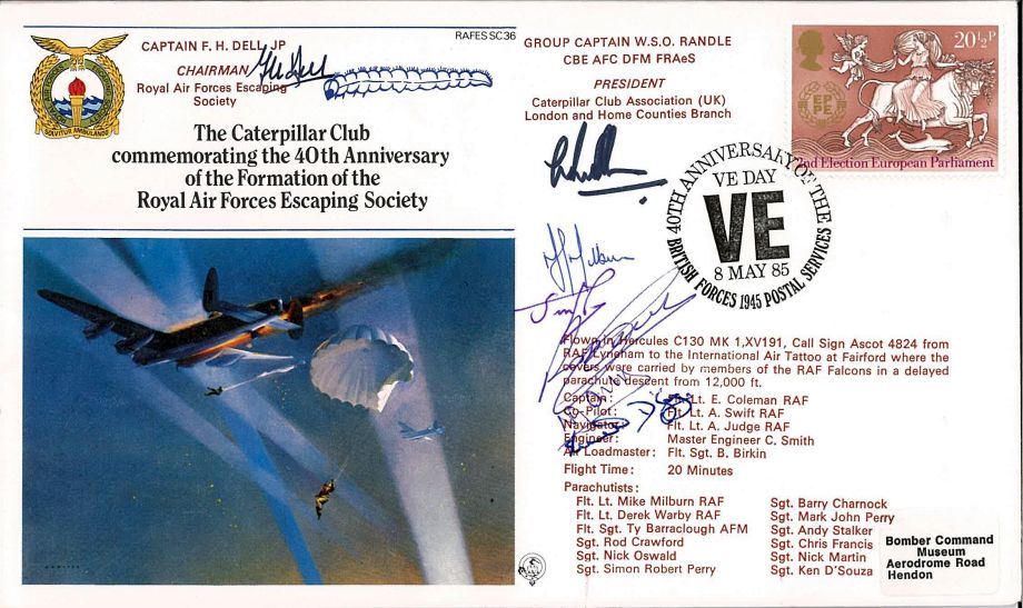 Caterpillar Club Cover Signed F Dell Bill Randle And 5 Parachutists