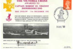 HMS Onslow Cover Signed T J G Marchant Battle Of Barents Sea VC To R Sherbrooke