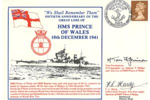 HMS Prince Of Wales Cover Signed By Survivors Tom Fitzsimmons And F L Hardy