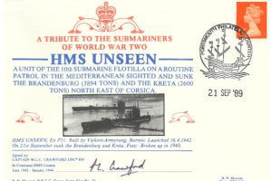 HMS Submarine Unseen Cover Signed By First Captain M L C Crawford