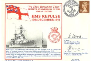 HMS Repulse Cover Signed By Survivors R Wood And J E Garner