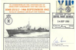 HMS Zulu Cover Signed By J Drane