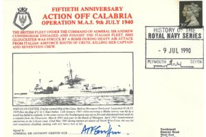 HMS Gloucester Cover Battle Of Calabria Signed Sir A Griffin