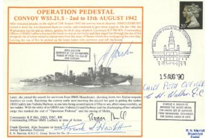 HMS Ledbury Cover Operation Pedestal Malta Signed R P Hill F Hewlett J Jackson And C H Walker