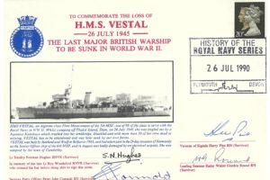 HMS Vestal Cover Sunk 26th July 1945 After Kamikazi Attack Signed By 4 Survivors