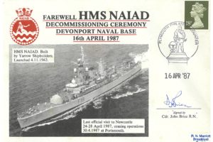 HMS Naiad Cover Signed By J Brice