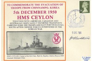 HMS Ceylon Cover Signed J Hawthorne